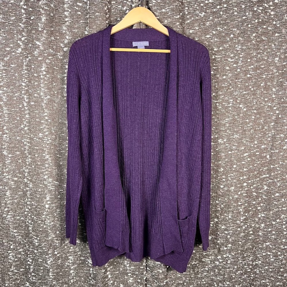 Laura Scott Purple‎ Open Front Knit Cardigan